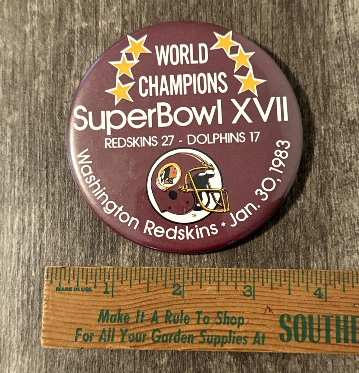 VINTAGE 1983 Washington Redskins Super Bowl XVII Champions 3.5 Inch Pinback