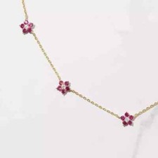 2Ct Round Lab Created Pink Ruby Diamond Flowers Necklace 14K Yellow Gold Plated