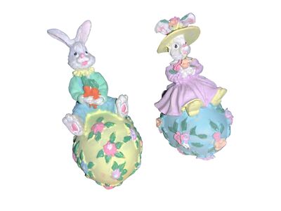 Easter Decor  Two Rabbits Sitting on Eggs