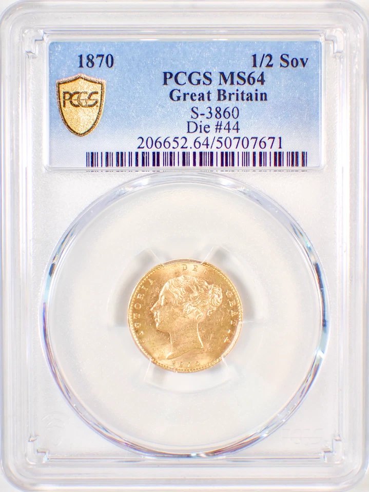 1870 Britain Victoria Gold Half Sovereign Coin 1/2S - PCGS MS64 (BU UNC) - Rare! - Image 2 of 4
