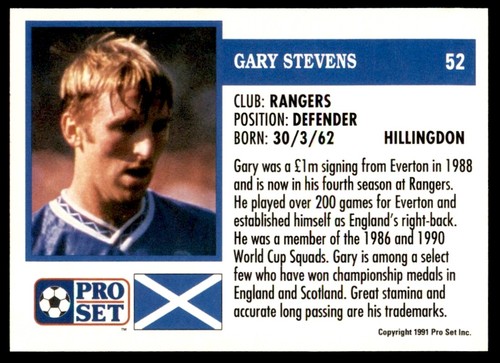 Pro Set Scottish 1991/1992 - Gary Stevens Rangers No. 52 - Picture 2 of 2