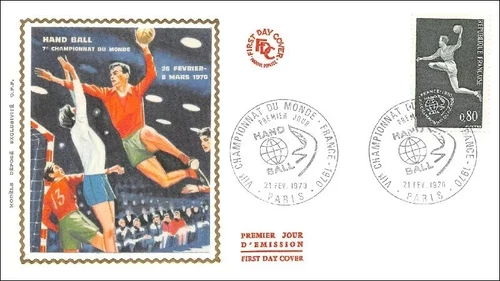FRANCE HAND BALL CHAMPIONSHIP  1970 MARQUE DEPOSEE SILK CACHET FDC UNADDR