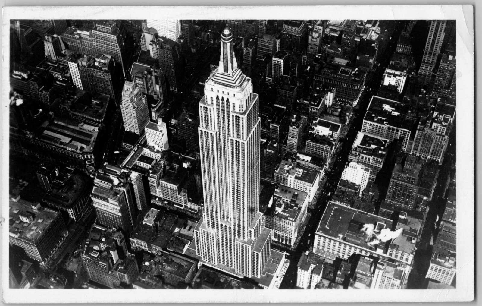 1940s RPPC Vintage Aerial View B&W Photograph of Empire State Building New York City Postcard