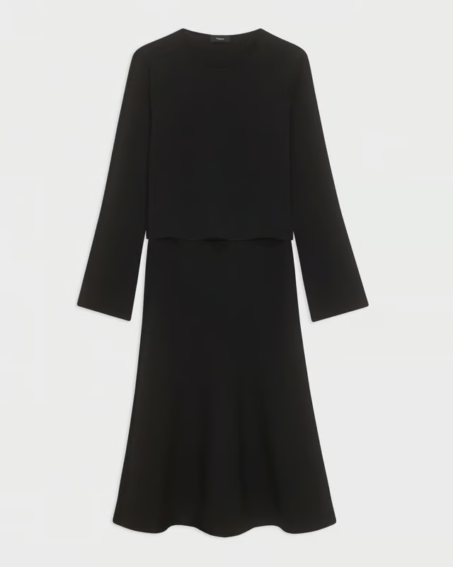 Theory Two Layer Midi Dress Size Medium Black Crepe Knit Viscose Stretch NWT$595 | eBay Theory Two Layer Midi Dress Size Medium Black Crepe Knit Viscose Stretch NWT$595 | eBay