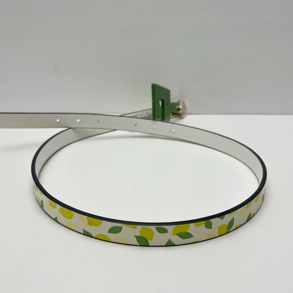 Cinturón reversible Kate Spade New York estampado limón cuero blanco mediano NUEVO Foto 3 de 4