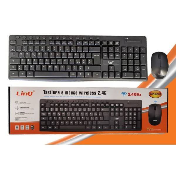 Kit Mouse Tastiera Wireless 2.4ghz Wifi Usb Mk8260 Senza Fili Design Multimedial