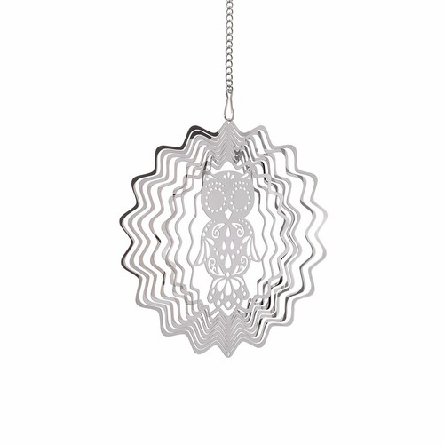 3D Wind Spinner Stainless Steel Owl Garden Decor Wind Chime Hanging Healing Gift - Picture 8 of 9