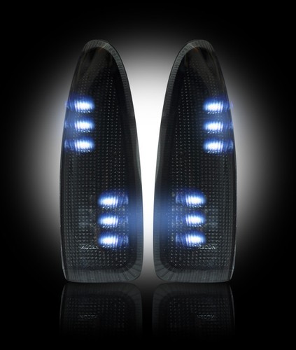 2003-07 Ford Super Duty F250 F350 Smoked Side Mirror Lenses w/ White LED Lights