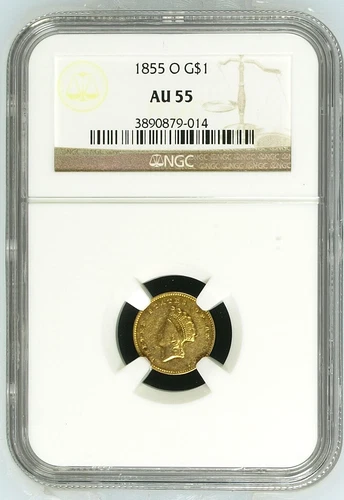 1855-O G$1 Gold Dollar  AU55 NGC type 2 princess - scarce New Orleans