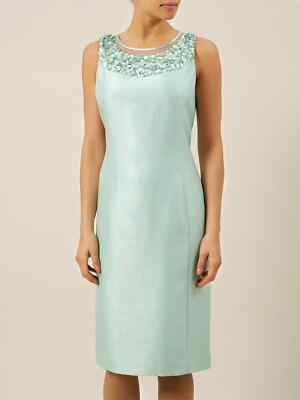 Neu Jacques Vert Kleid 16 hellgrün Organza 3-D Blumen Perlen tailliert Etuikleid