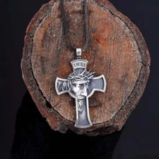 Mens Christian Jesus Christ Face Necklace Jesus Cross Pendant