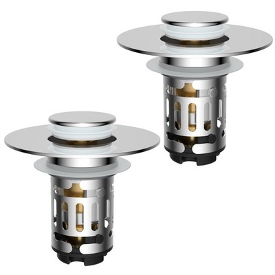 Sink Drain Strainer 2 Pack 3 in 1 Universal Pop Up Stopper Chrome Hibbent Steel