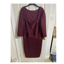 Long Tall Sally Burgundy Striped Scoop Neck 3/4 Sleeve Zip Midi Dress Size 22