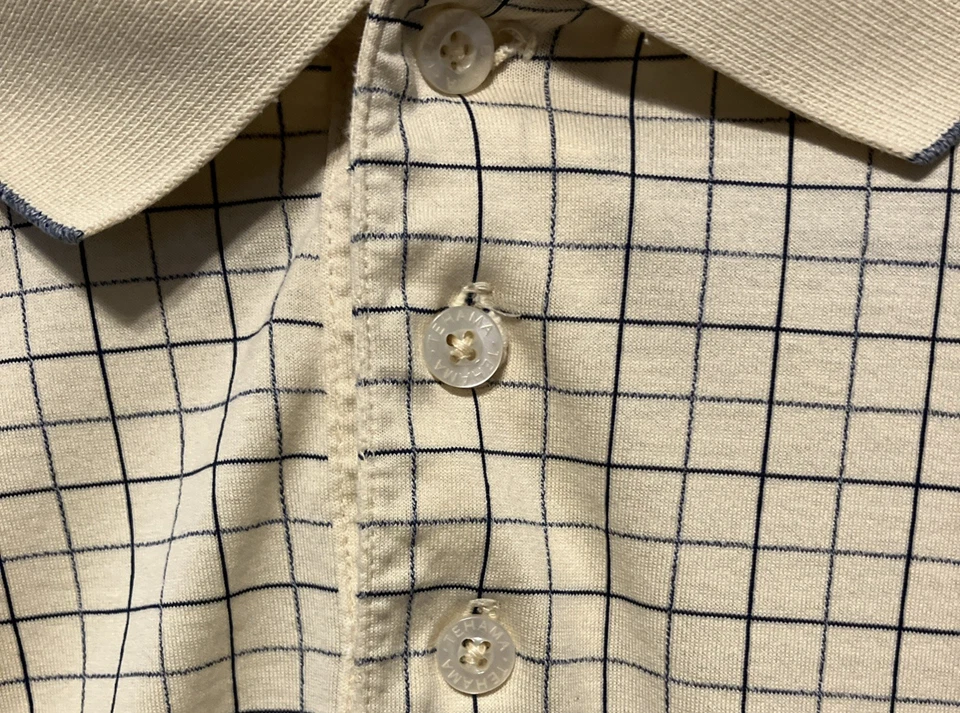 Polo Tehama "Clint" XL para hombre amarillo/azul patrón de rejilla roble bahía logotipo CC mercurizado Foto 4 de 4