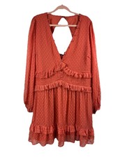 ASOS DESIGN Curve Dobby Mini Dress 16 Terracotta Boho Cottagecore Ruffle Fairy