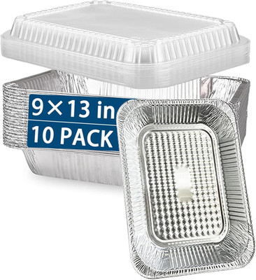 Disposable Aluminum Pans with Lids 9''X 13'' (10 Packs), Half-Size Deep Steam Ta