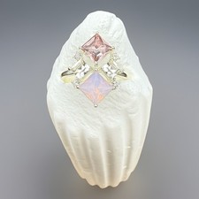 Pink Purple CZ Ring Princess Cut Silver Tone Size 7.25 Statement