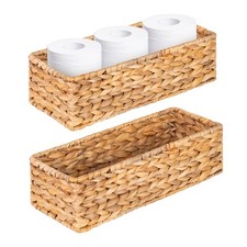 Small Wicker Baskets 2 Pack, Hand Woven Toilet Basket Tank Topper, Toilet Tan...