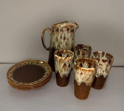 Vintage Canonsburg Ironstone Brown Drip Tankard Mug & Pitcher Plates
