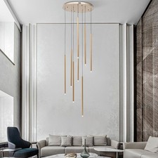 8-head Gold Pendant Light Gold Modern Chandelier Adjustable Long Attic Pendant