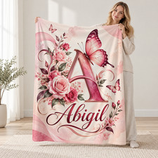 Personalized Floral Butterfly Monogram No. 3 Coral Fleece Blanket