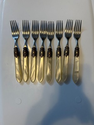 Jean Couzon GALAXY PEARL Stainless Pearl  Handle Silverware 8 SALAD FISH FORKS