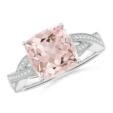 6MM Cushion Morganite Criss Cross Solitaire Accents Ring 925 Sterling Silver