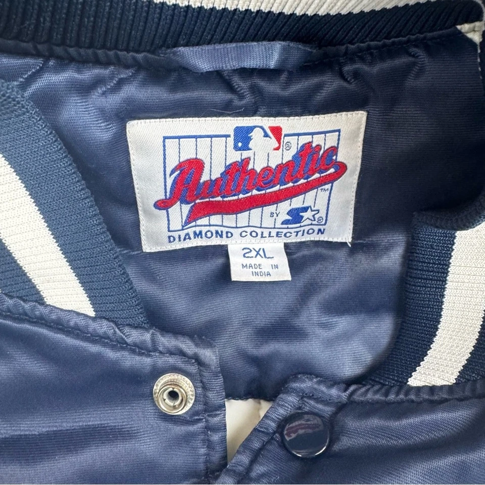 CHAQUETA BOMBER VINTAGE AÑOS 90 MLB NEW YORK YANKEES STARTER AUTÉNTICA DIAMANTE SATINADO 2XL Foto 2 de 4