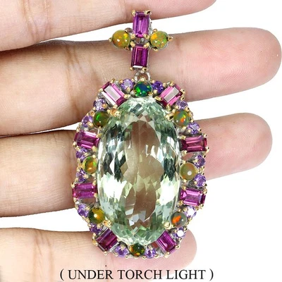 Gemsporium 925 Sterling Silber Anhänger Oval Grün Amethyst 45ct Feueropal - Bild 1 von 4