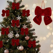 12 Pcs Velvet Bows for Christmas Tree Large 3D Burgundy Wine Red Bows Ornamen...