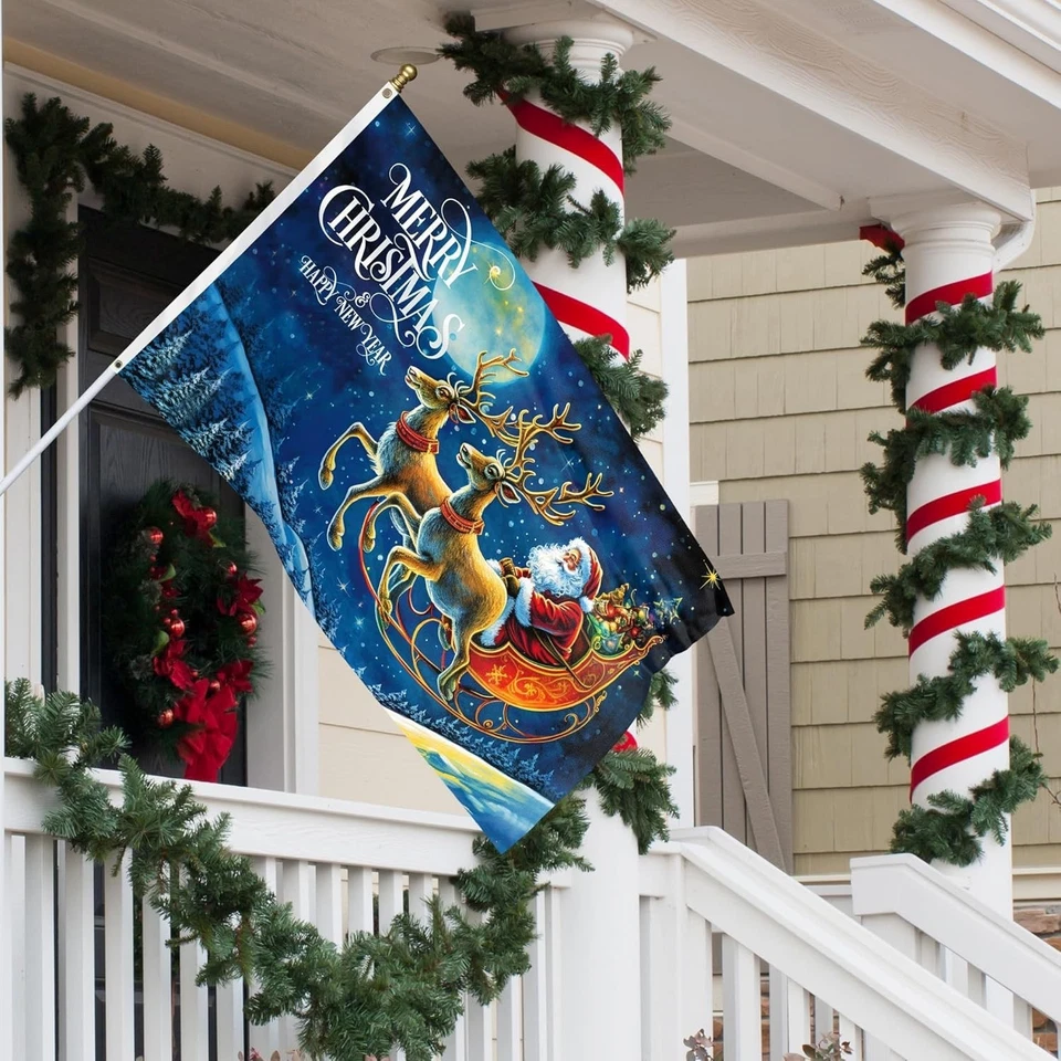 Christmas Flag 5ft x 3ft with eyelets - Christmas Banner Santa Claus - Vivid - Image 4 of 4