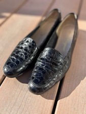 Salvatore Ferragamo Genuine Womens Black Crocodile Penny Loafers Size 8.5