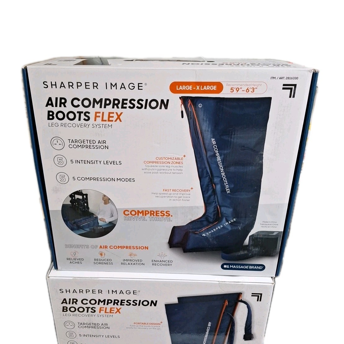 Sharper Image Flex Leg Recovery Air Compression Boots Large/X-Large 5'9-6'3 BLUE
