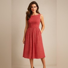 J Crew Fac NWT Smocked Boatneck Petite Midi Dress XXSP in Brt Cerise Lotus Bloom