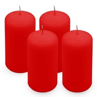Echtwachs Stumpenkerzen 4Er Set - Rot - Advent Weihnachten Tisch Deko Kerze
