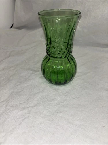 Vintage Anchor Hocking Green Ribbed Glass Vase