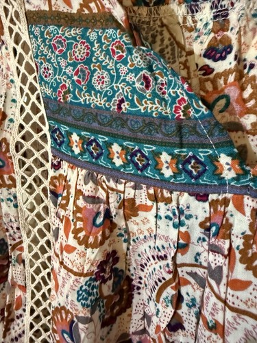 Sundance Large L Jessamyn Blouse Peasant Bohemian Top Floral Boho Lattice Accent - Picture 4 of 9
