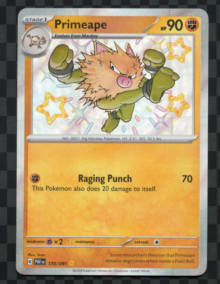Primeape - 170/091 Pokemon SV: Paldean Fates Holo Shiny Rare NM
