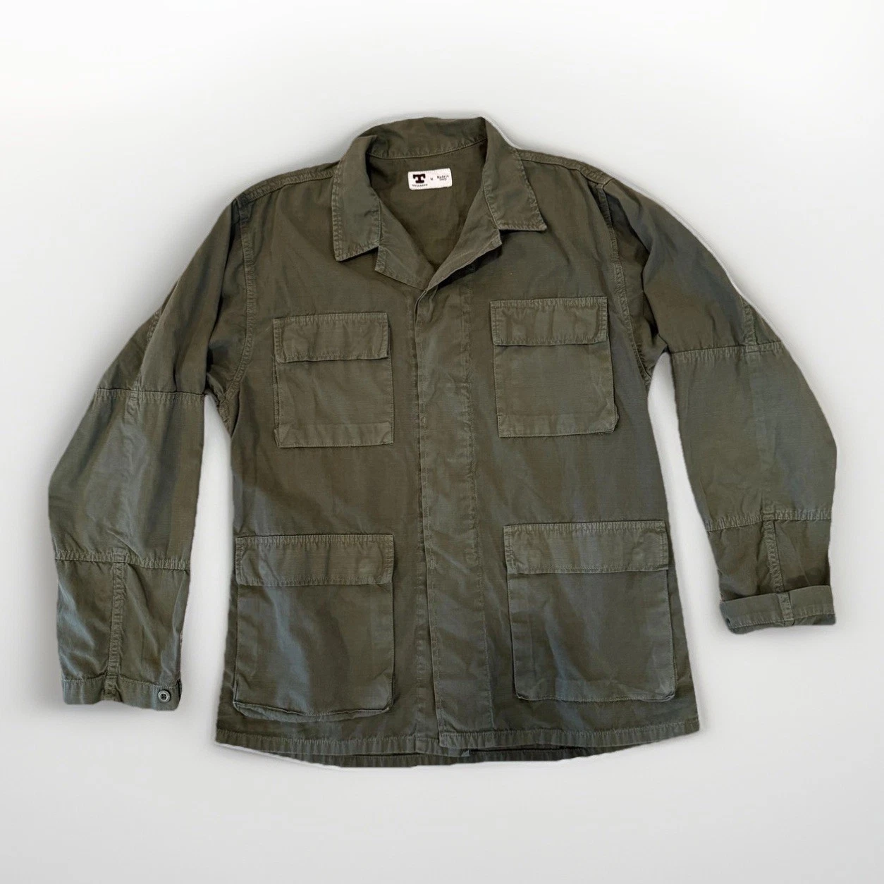 Tellason Jacket Mens Medium Green Cotton Military Field Utility Made In Italy image 6