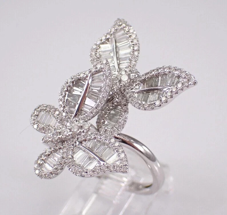 Anel borboleta folheado a ouro branco 14K prata 3,50 quilates corte baguete moissanita real - Imagem 2 de 4