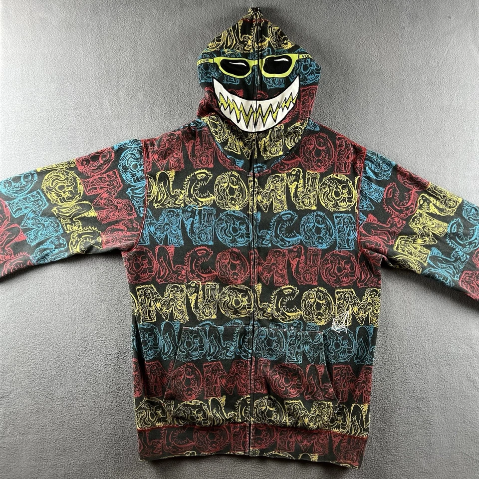 Vintage Volcom Hoodie Mens XL Full Zip Face Monster Mask Graffiti AOP Zip Y2K - Image 2 of 4