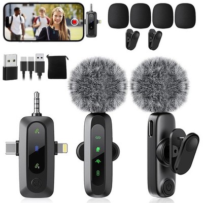 Mini Microphone,3 in 1 Wireless Lavalier Microphones for iPhone/iPad/Android/...