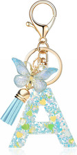 Fashion Alphabet Initial Letter Keychain Tassel Butterfly Pendant Key Ring for P