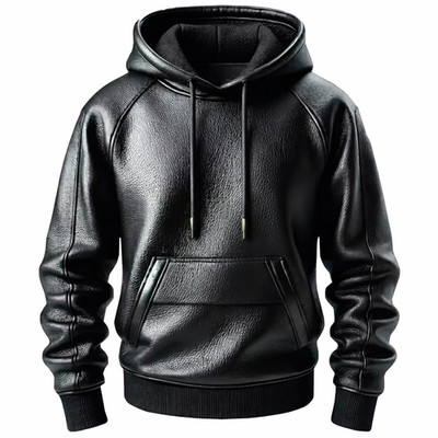 Men's Black Premium Hoodie Handmade Genuine Lambskin Leather Jacket
