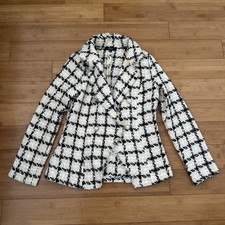 Tweed Look Jacket with Pearl Buttons Size Small Black and White Women's Blazer