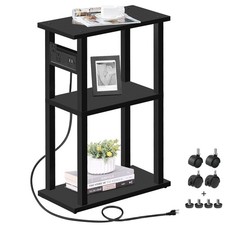 Small Narrow Side Table with Charging Station, Skinny End Table for Small Spa...
