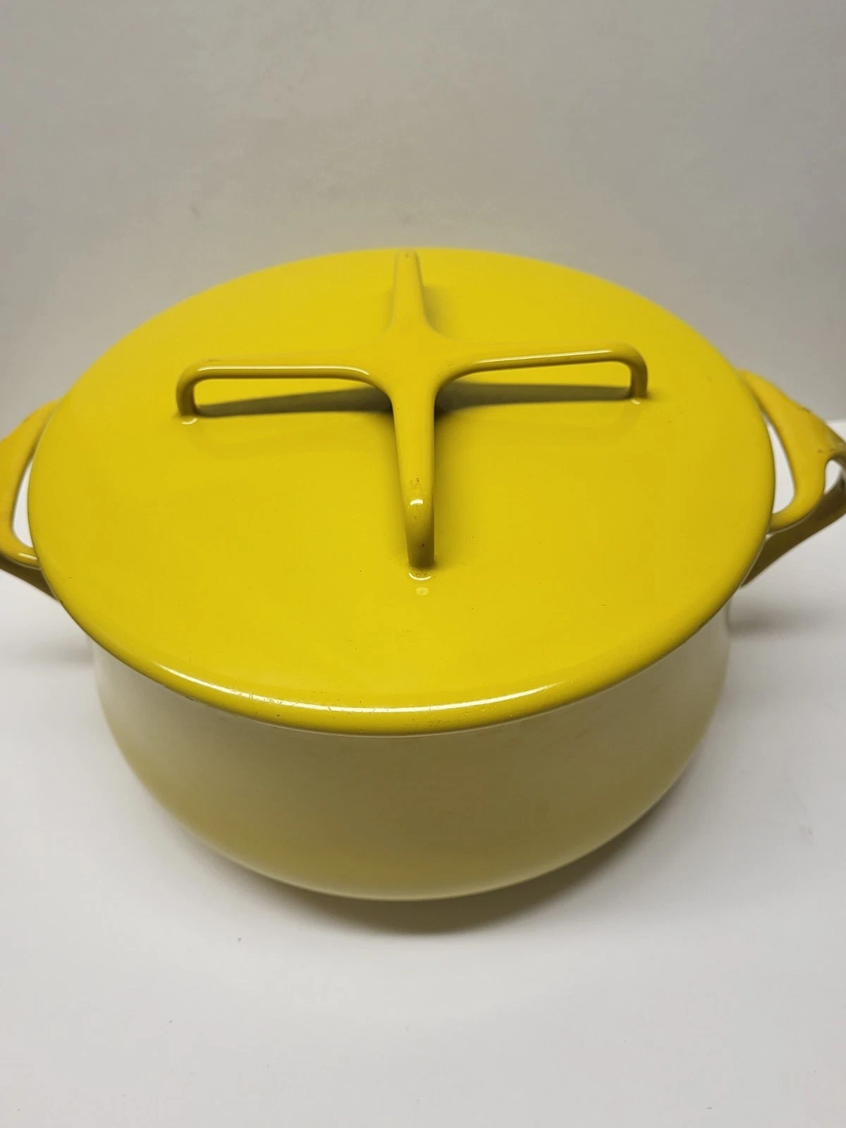 Vintage Dansk Designs France IHQ Kobenstyle Yellow Enamel Pot Dutch Oven 2 Qt