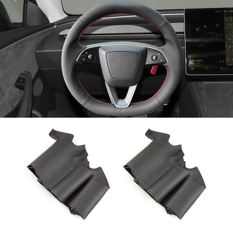 DIY Leather Steering Wheel Cover For Tesla Model 3 Highland 2024 Hand Sewing