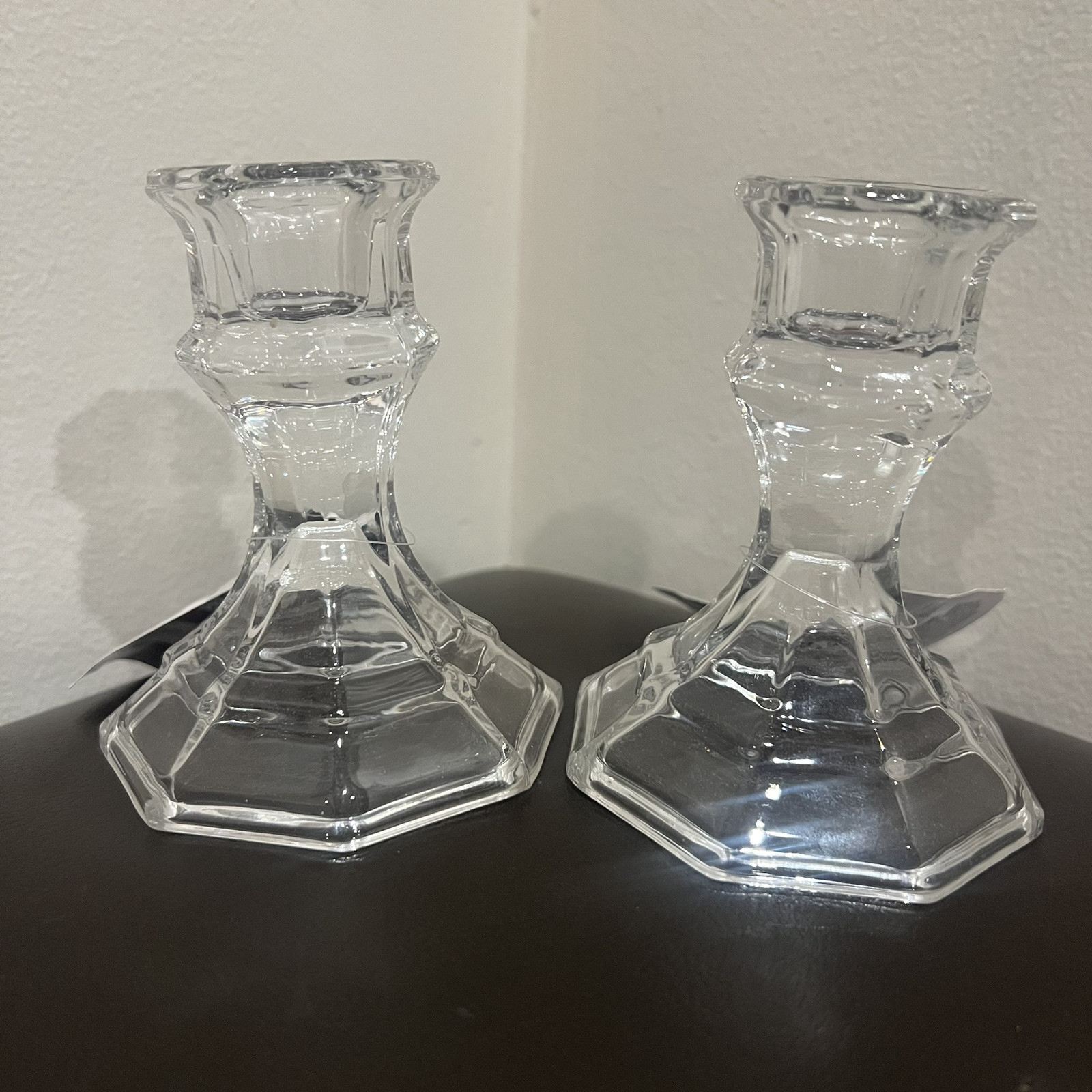 Set of 2 Glass Crystal Decorative Candlestick Holders Hol Porta Vela Candle 4” T