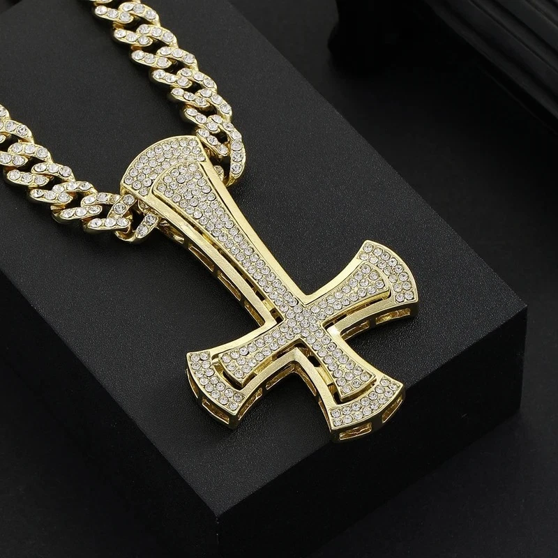 Collar Colgante Cruz HipHop Helado Al revés Cadena Cristal Moda Joyería NUEVO Foto 4 de 4